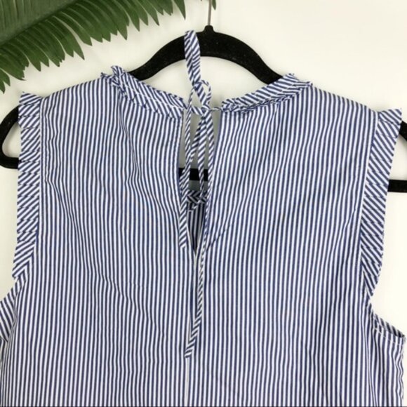J. Crew Womens Blouse Size 8 Blue Ruffles-trim striped - Picture 8 of 8